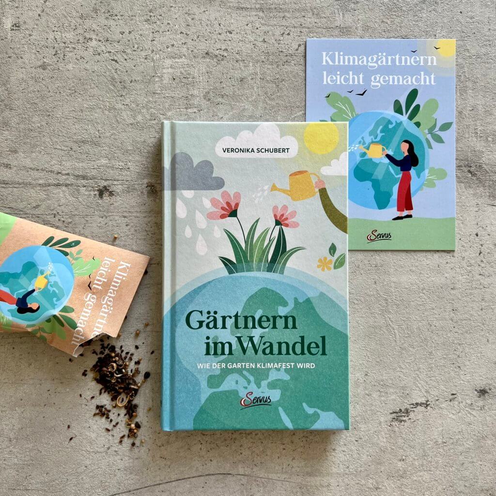 Das Bild zeigt das Buch "Gärtnern im Wandel" von Veronika Schubert aus dem Benevento Verlag auf grauem Hintergrund.